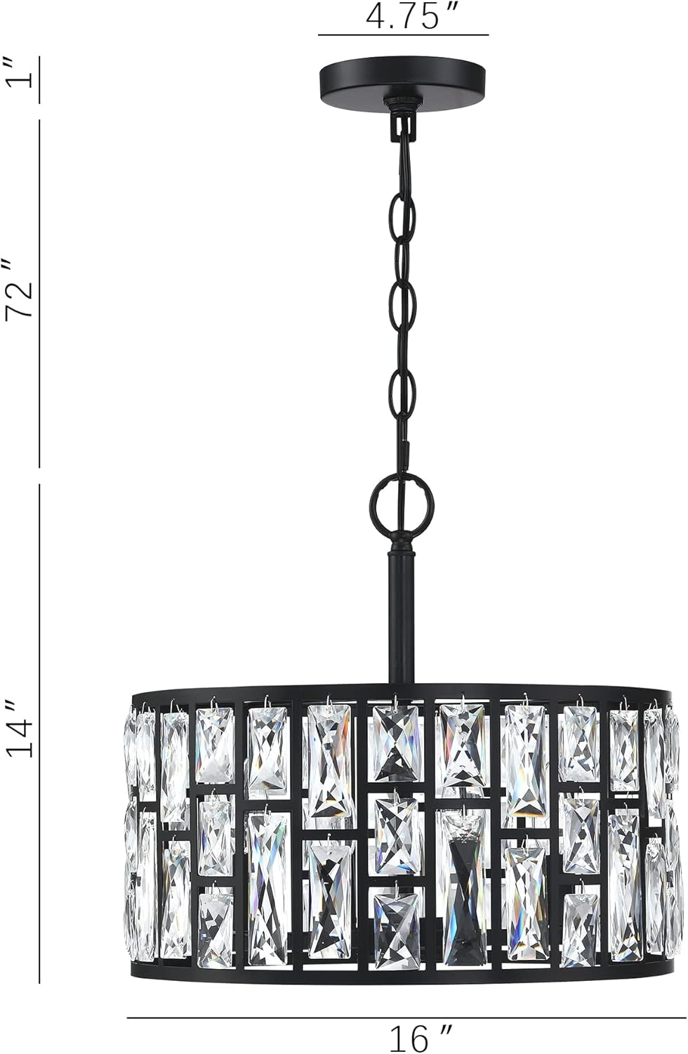 Noir Crystal Chandelier | Convertible Four-Light Black