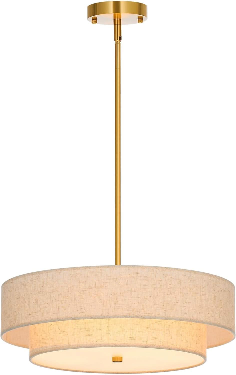Vesper Drum Chandelier | Four-Light Antique Brass & Fabric