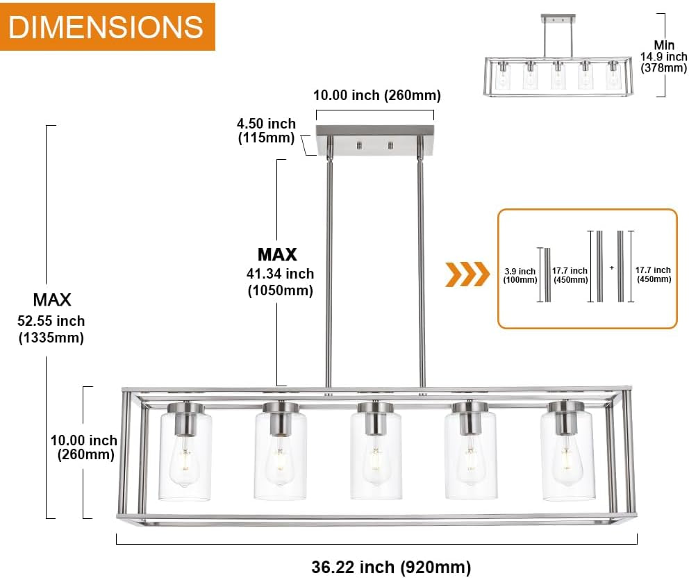 Bistro Linear Pendant | Five-Light Nickel & Clear Glass