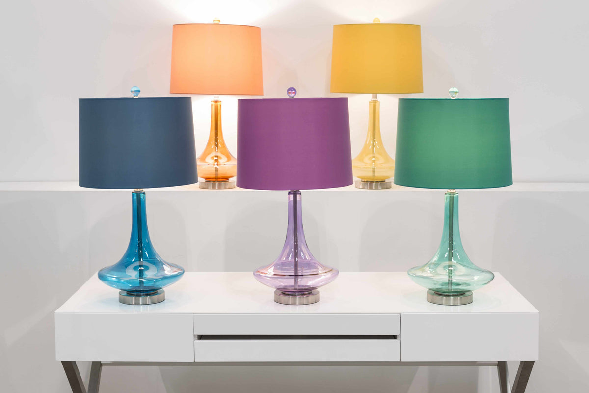 Sciotodale Table Lamp | Glass & Orange Faux-Silk Shade